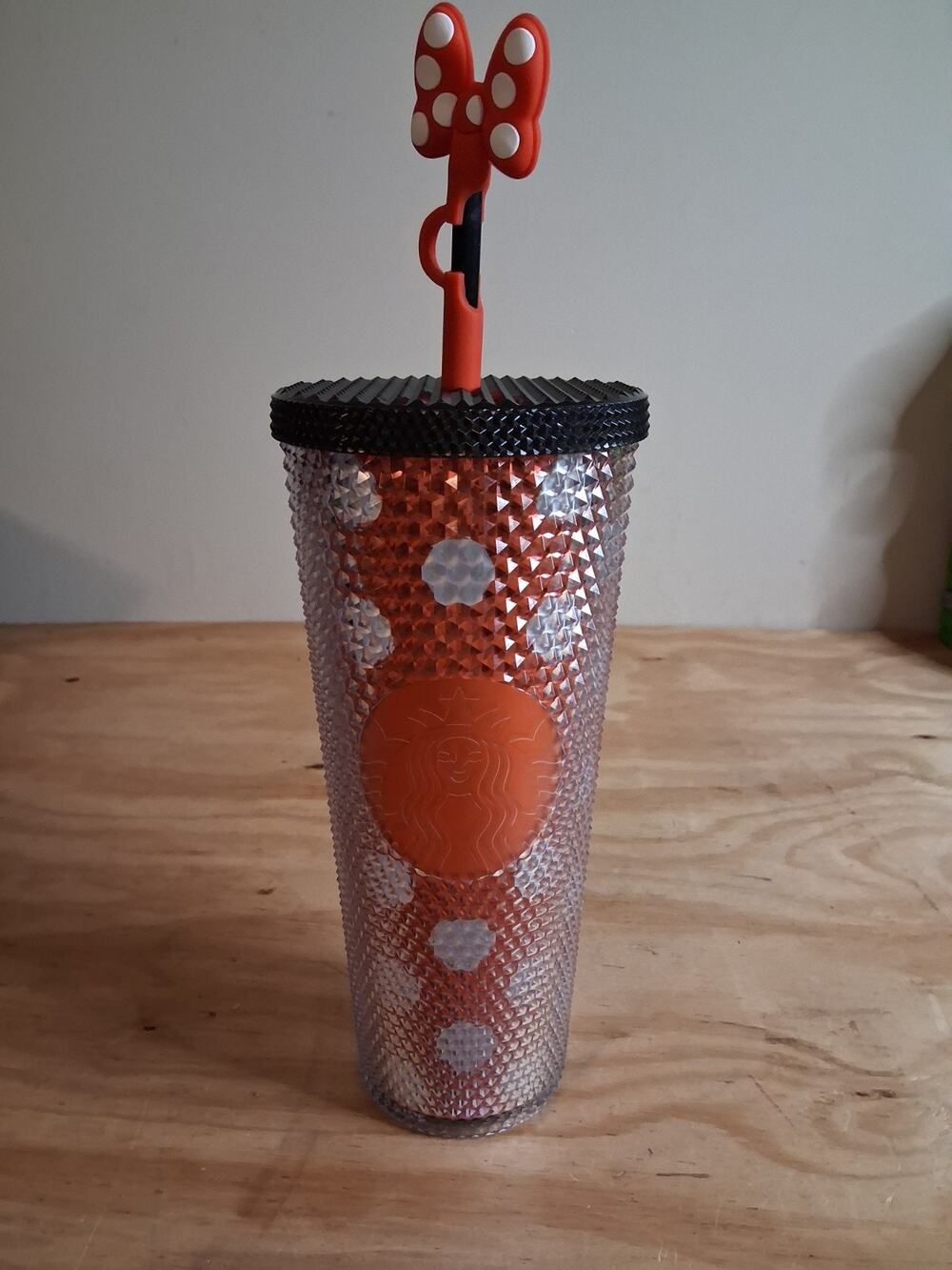 Starbucks Minnie Mouse Tumbler 24 Oz Straw And Topper Red White Dots Disney Cup